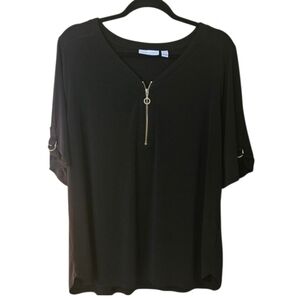 Gold Zipper Detail Black Top QVC Blouse